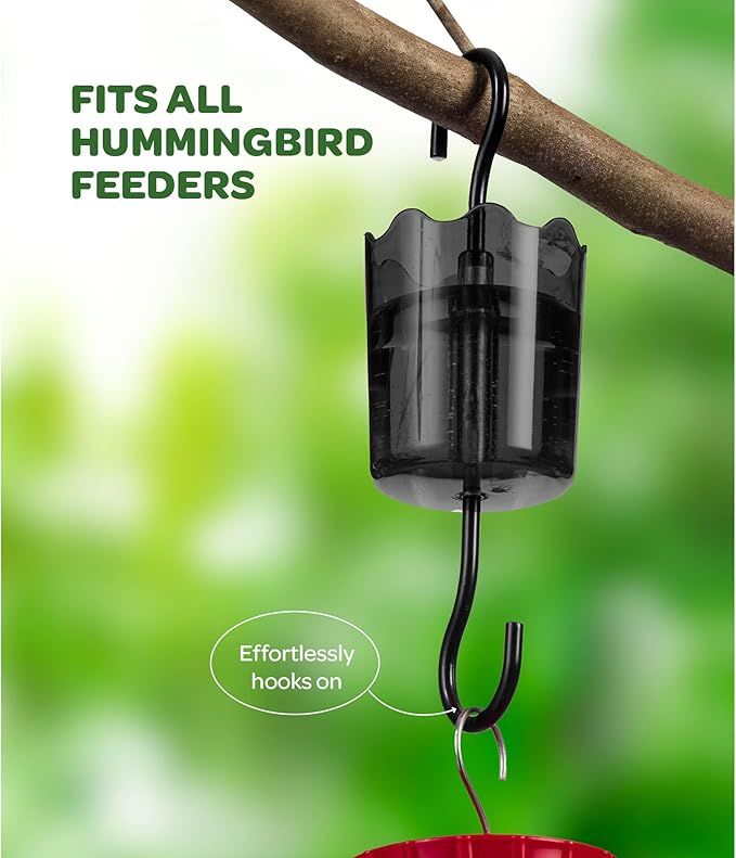 Ant Moat for Hummingbird Feeders [Set of 2] Ant Guard Keeps Ants Away from Feeders, Made of Durable Plastic, Black Color/Rustproof S Hooks, Suitable for All Hummingbird Feeders
