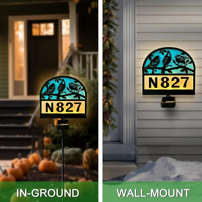 Solar Address Signs for Houses,Metal Birds House Number Yard Garden Stake | Outdoor House Address Sign Decor for Front Yard Garden,Outside,Lawn,Patio,Pathway