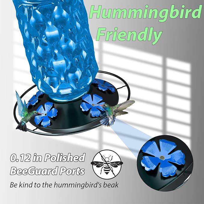 24OZ Glass Hummingbird Feeders for Outdoors Hanging,Five Feeding Ports with Perch, Leak Proof for Gardens Decor Backyard, Bird Feeder for Outside, Birthday Gifts for Women Men, Gifts for Mom Dad