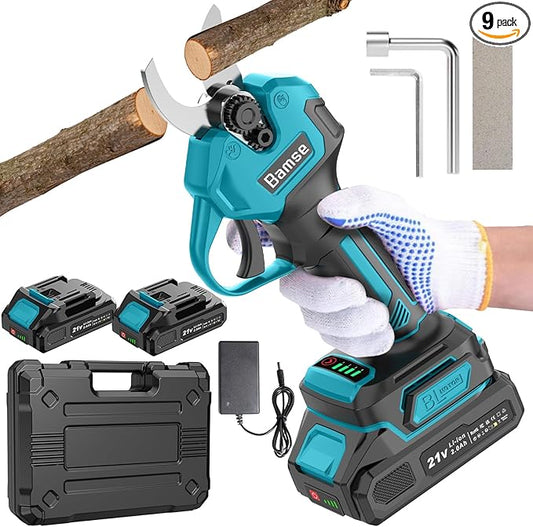 Electric Pruning Shears Brushless, Bamse Cordless Pruner Shears with 2 Batteries 2.0Ah, LCD Display Electric Pruner, for Branch, Fruit Plucking and Tree Trimming
