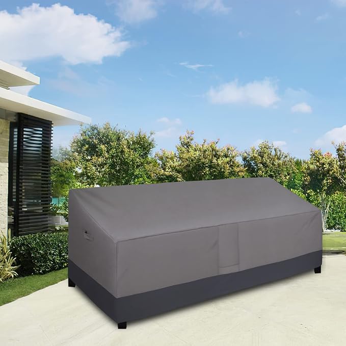 Easy-Going Waterproof Outdoor Couch Cover, Heavy Duty 4-Seater Patio Sofa Cover, Windproof Outdoor Furniture Cover with Air Vent （104Wx32.5Dx33H inch,Gray/Dark Gray)