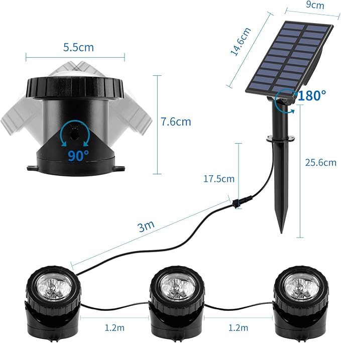 T-SUN Solar Pond Lights, 3-in-1 Color Changing Submersible Pond Lights, IP68 Waterproof Underwater Fountain Light for Garden, Pond, Pool Decoration