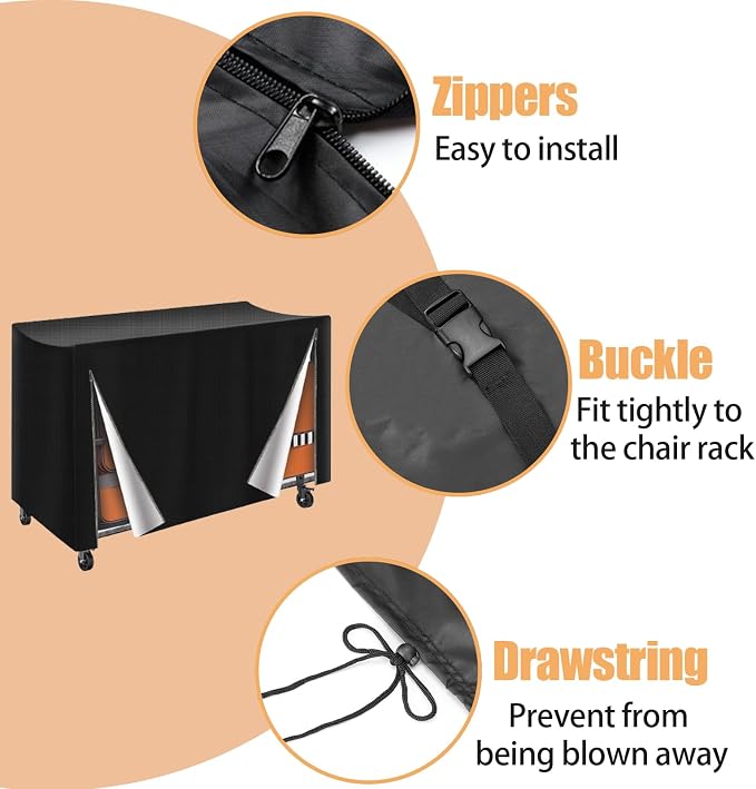 Folding Chair Rack Cover for VEVOR, Waterproof Folding Chair Storage Covers Metal Chairs Rack Cover- 73” L x 35" W x 42" H, Black