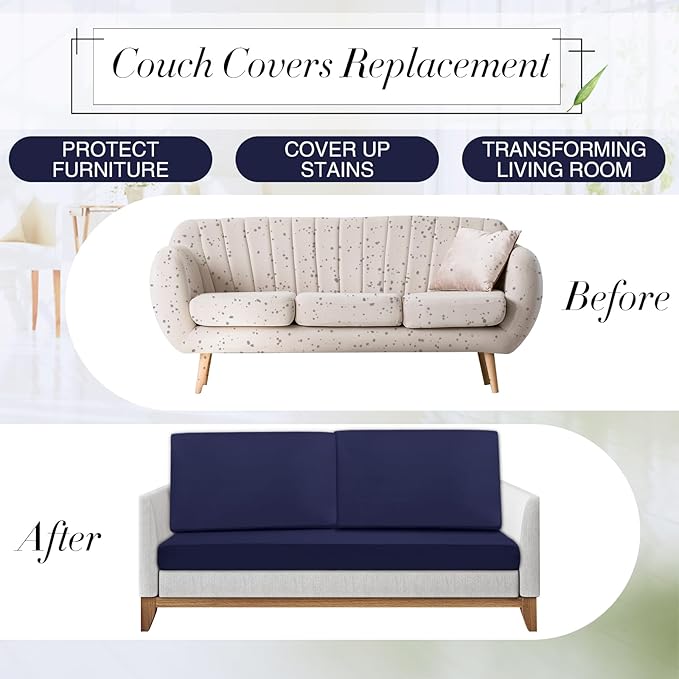 Newwiee 8 Pcs Stretch Patio Outdoor Cushion Covers Replacement for 4 Backrests and 4 Patio Cushions Covers, Waterproof Couch Sofa Slipcover Furniture Protector, Thin Fabric Breathable(Navy Blue)