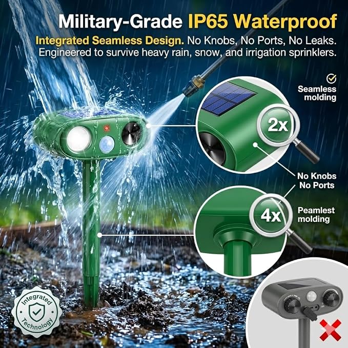 2026 4Pack Sonic Fortress Pro Deer Repellent Outdoor Solar Ultrasonic Animal Repellent with Motion Sensor&Flash Light, IP65 Waterproof Squirrel Fortress Pro Raccoon,Cat Repellent for Garden,Yard