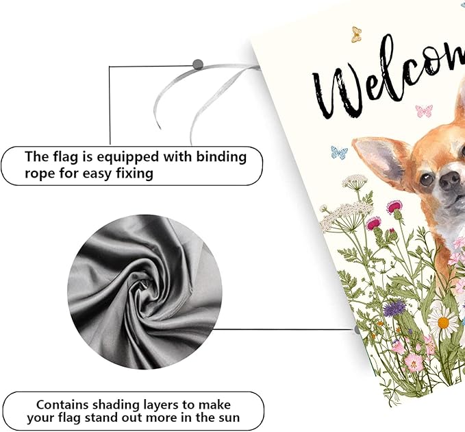 Floral Chihuahua Garden Flag Spring Summer House Flags 28 x 40 Double Sided Flower Dog Yard Flags for Outside Large Outdoor Welcome Flags