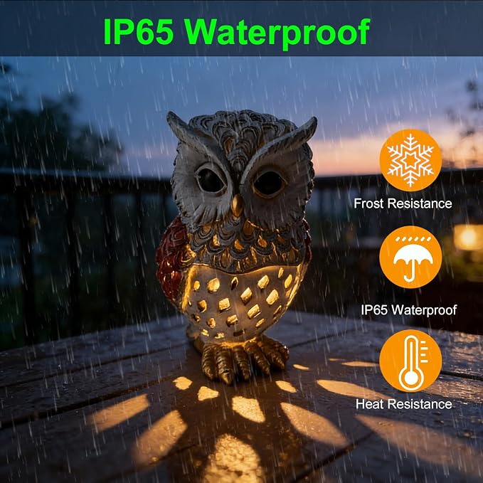 Solar Garden Decor Owl Statues Figurine,Solar Hollow Out Waterproof Lantern for Patio Balcony Yard Lawn,Home Decor,Mother's Day Birthdays Gifts for Mom Grandma Women