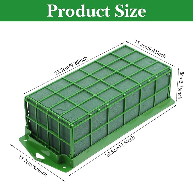 6 Pack Floral Foam Cage - Green Rectangle Flower Holder with Wet/Dry Floral Foam for Fresh & Artificial Flower Arrangements, Wedding, Home Decor, 11.6” x 4.6” x 3.15”