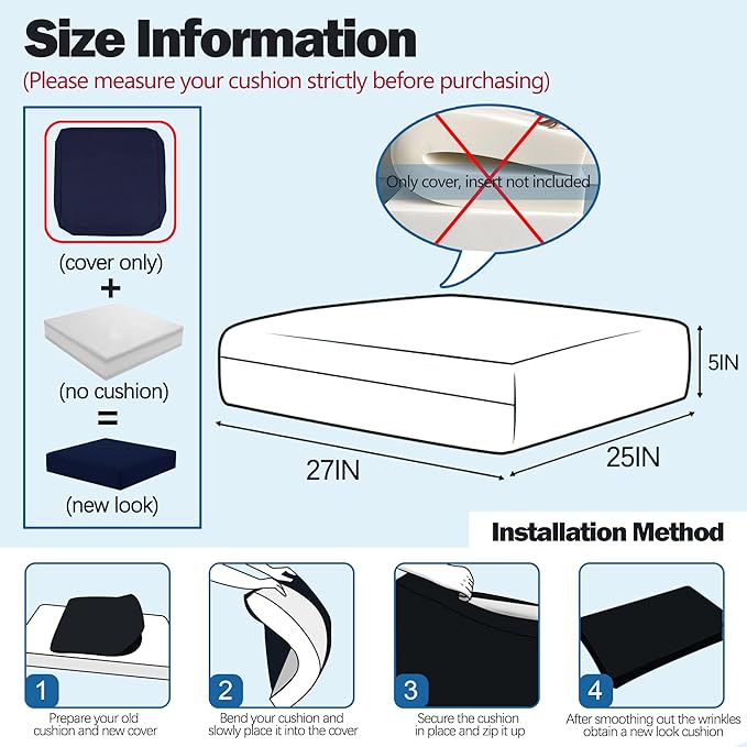 Sqodok Patio Cushion Covers 25x27 inch, Waterproof 4Pack Outdoor Cushion Covers Replacement Seat Slipcovers for Sectional Sofa, Wicker Chair, Blue