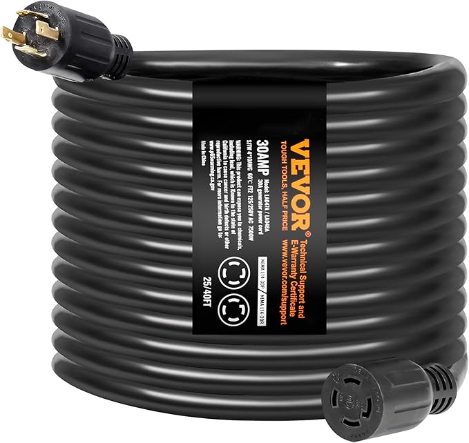 VEVOR 30 Amp Generator Cord and Power Inlet Box Kit, 40 FT Generator Extension Cord NEMA L14-30P/L14-30R STW 10 AWG with Twist Lock Connector, Pre-Drilled Inlet Box, ETL Listed