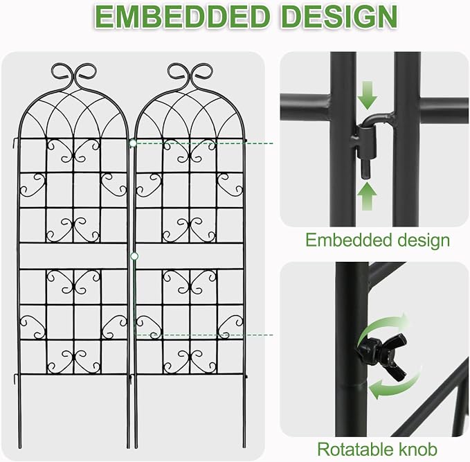 Lorenzo 4 Pcs 70 x 19.7 inch Metal Garden Trellis for Climbing Plants, Black Metal Coating Rustproof, Perfect for Supporting Climbing Plants Outdoor