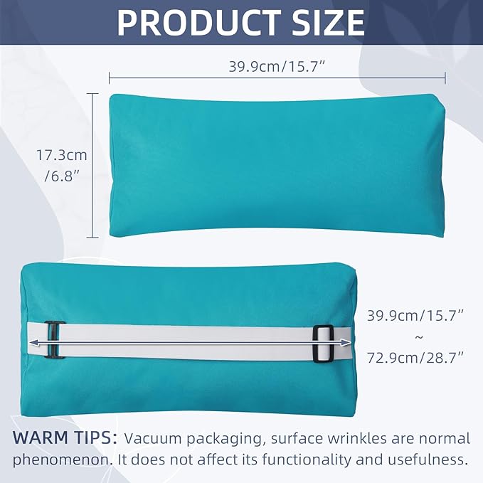 Chaise Lounge Head Pillow, 2 Pack Outdoor Lounge Chair Pillows with Adjustable Strap Longue Head Pillow Headrest Pillows for Patio Backyard Beach Pool Garden Recliner(Light Blue)