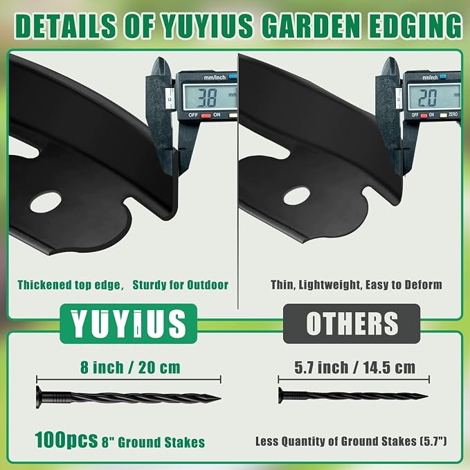 Landscape Edging - 2” x 80’ Garden Edging Border with 100 Stakes, Thickened Top Edge (0.15”) No Dig Lawn Edging for Landscaping for Garden Bed, Yard, Flower Bed Border Edging for Outdoor
