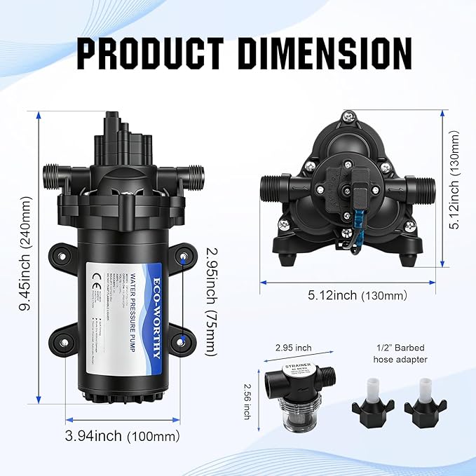 ECO-WORTHY 33-Series Water Pressure Diaphragm Pump Industrial 110V AC 4.0GPM Flow 50PSI Rated Pressure Self Priming RV Fresh Water Pump for Camper Kitchen Bathroom Marine Yacht Caravan