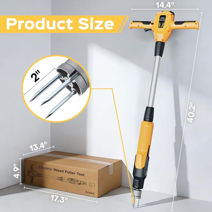 Weed Puller Tool, 21V Powerful Electric Weeder Tool with 2.0Ah Battery and Charger, Garden Tools Weed Remover Tool with 3-Claw Steel Head for Smooth Weeding, Ideal Gifts for Men Women Mom Dad, Yellow