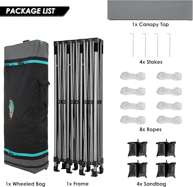 COBIZI 10x30 Pop up Carport, Heavy Duty Without Sidewalls, Easy Set-up Commercial Outdoor Party Canopy, 100% Waterproof Wedding Canopy Gazebo, 3 Height Adjustable with Wheeled Bag, Gray