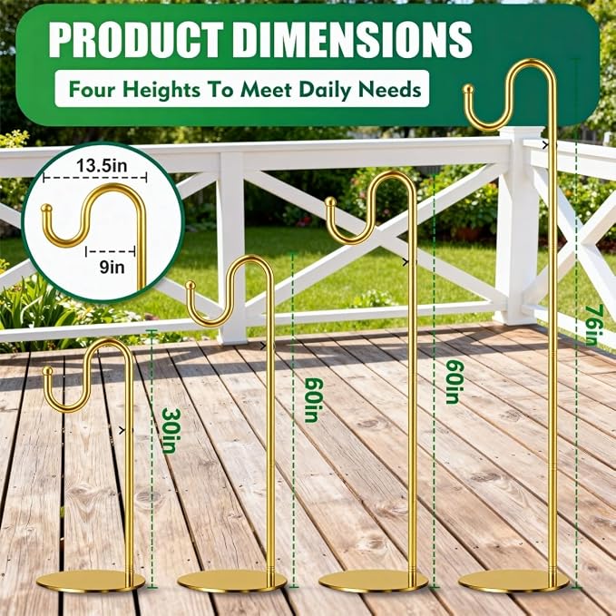 76" Outdoor Plant Stand & Wind Chime Hanger with Heavy Duty Base, Shepherds Hook for Bird Feeder, Adjustable Height for Patio, Garden & Indoor Use