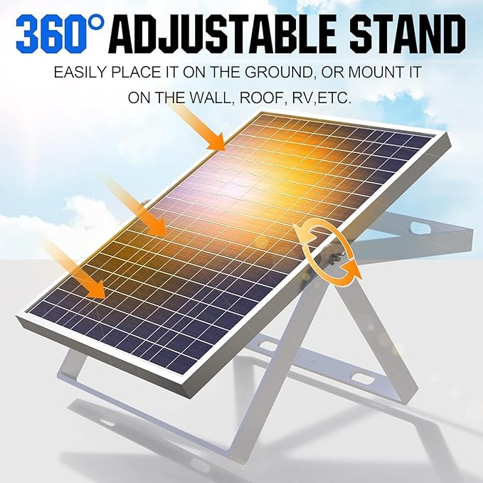 SOLPERK 30W 24V Solar Panel, Adjustable Mount Bracket+Alligator Clips+Screw Sets Solar Battery Trickle Charger Maintainer for Automotive Motorcycle Boat Marine RV