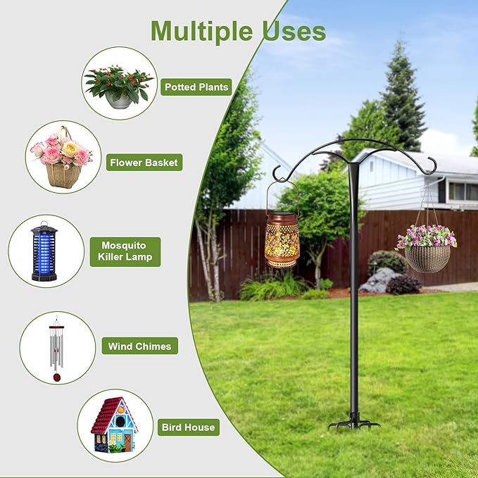 85 Inch Shepherds Hooks for Outdoor,Heavy Duty Shepherds Hooks for Outdoor with 5 Prong Base, Adjustable Stand Hanger for Garden Plant, Hummingbird Feeder, Lantern, Hanging Wedding Decor (2 Pack)