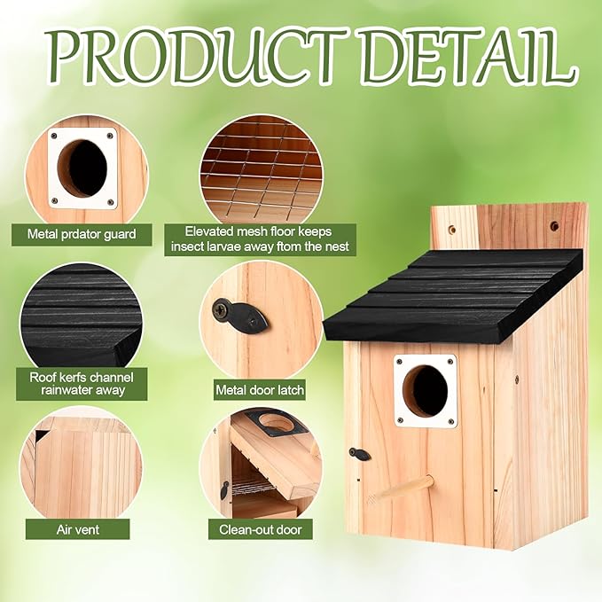 4-Pack Black Wooden Bird Houses for Outdoors with Predator Guard, Bluebird Houses for Outside – Ideal for Bluebirds & Other Backyard Birds, Black