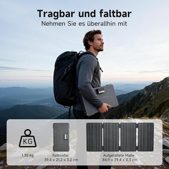 ALLPOWERS SE60 60 W Solar Panel Foldable with 3 Ports (USB-C+USB-A+DC), IP68 Waterproof Portable Solar Charger, Mobile Phone Solar Panel Outdoor for Smartphone Mobile Camping Hiking Outdoor