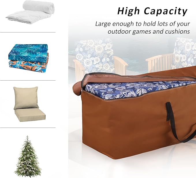 NettyPro Outdoor Patio Cushion Storage Bags Water-Resistant Large Storage Bag with Zipper and Handle for Patio Furniture Cushion Christmas Tree 7.5 Ft, 50 x 15 x 25 Inch, Brown