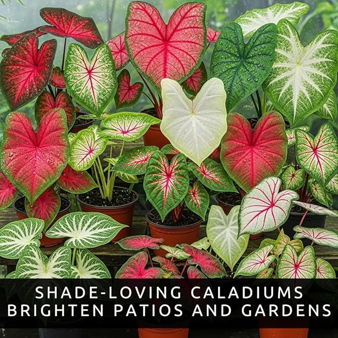Caladium Bulbs for Planting - Mixed Colors, Growers Choice - Long Blooming Blend (48 Bulbs)
