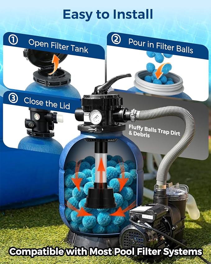 2026 Upgraded Pool Filter Balls 4lbs with Mesh Bag, Reusable Pool Balls for Swimming Pool Pump Sand Filter Balls Media, Replace 160lbs Filter Sand for Above & In Ground Pool