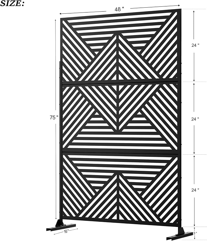 Casaphoria 72" H x 47" W Metal Outdoor Privacy Screen, Freestanding Decorative Divider for Patio, Deck, Balcony, and Garden with Stable Base, Black Zodiac