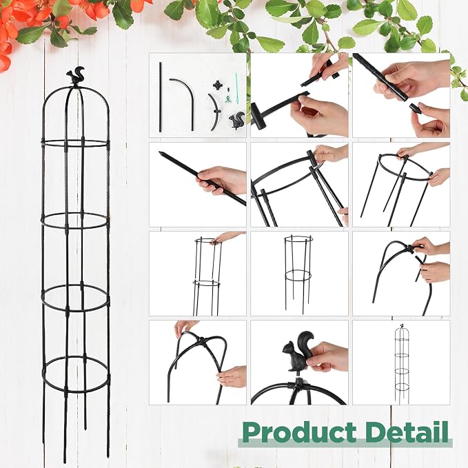 Yaocom 8 Pack 6Ft Garden Obelisk Trellis for Climbing Plants Outdoor Metal Garden Trellis Rustproof Rose Trellis Support Plant Pots Tall Tower Plant Trellis for Garden Climbing Vines Flowers