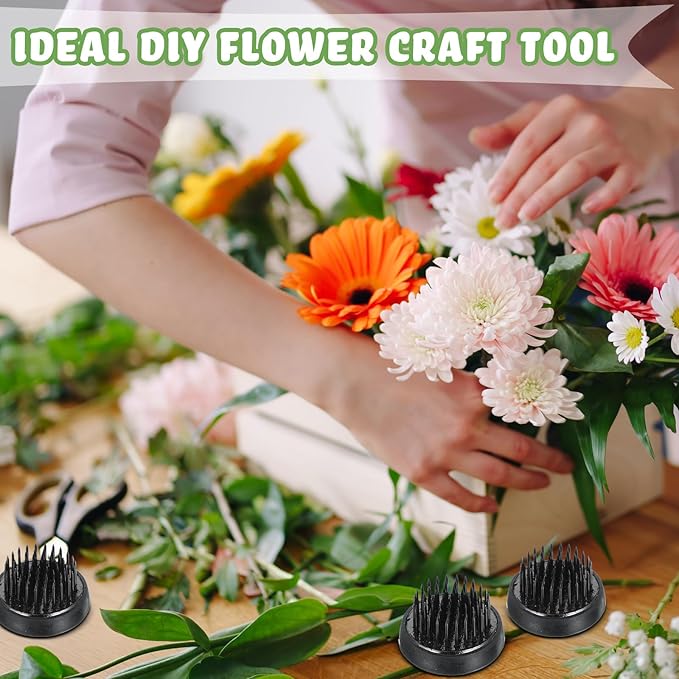 Sliner 8 Pcs 1.57 x 0.43 Inch Floral Frogs Round Brass Flower Holder Japanese Ikebana Vase Floral Frogs Arranger Fixed Tools Pin for Flower Arrangement Home DIY Craft(Black)