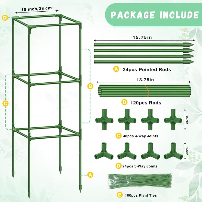 Riare 6 Pack Square Tomato Cages for Garden- 45 Inch Heavy Duty Tomato Stakes Plant Support, Metal Tomato Trellis for Climbing Plants Outdoor, Raised Garden Bed, Vegetables Flowers