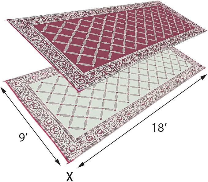 Stylish Camping 119185 9-feet by 18-feet Reversible Mat, Plastic Straw Rug, Large Floor Mat for Outdoors, RV, Patio, Backyard, Picnic, Beach, Camping (Burgundy/Beige)