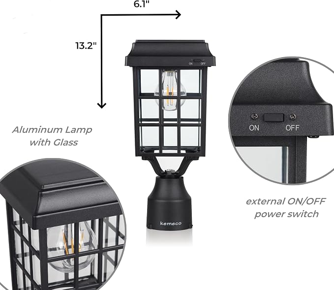 ST4329Q-A Solar Post Light Squared Frame Exterior Waterproof Led Fixture for Outdoor Garden Street Post Pole Yard Driveway Walkway Entryways (Flat Roof)