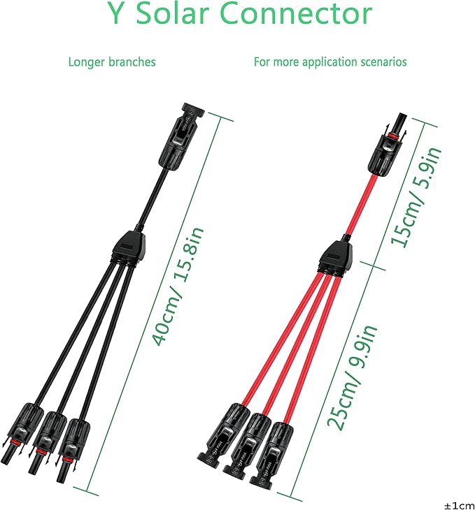 Solar Y Connector,Solar Y Branch Parallel Cable,Solar 1 to 3 Male Female Connector Adapter,10AWG 45A Waterproof IP68 40CM Cable,for Solar Panels,Solar Cells (MFFF&FMMM, 1 Pair)