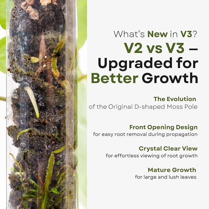 THICCLY V3 GrowPole Small 10 Pcs - Front Opening Plastic Moss Poles for Climbing Plants, D-Shaped Moss Pole for Monstera Plant Support Plant Climbing Pole, Plastic Plant Pole Support for Philodendron