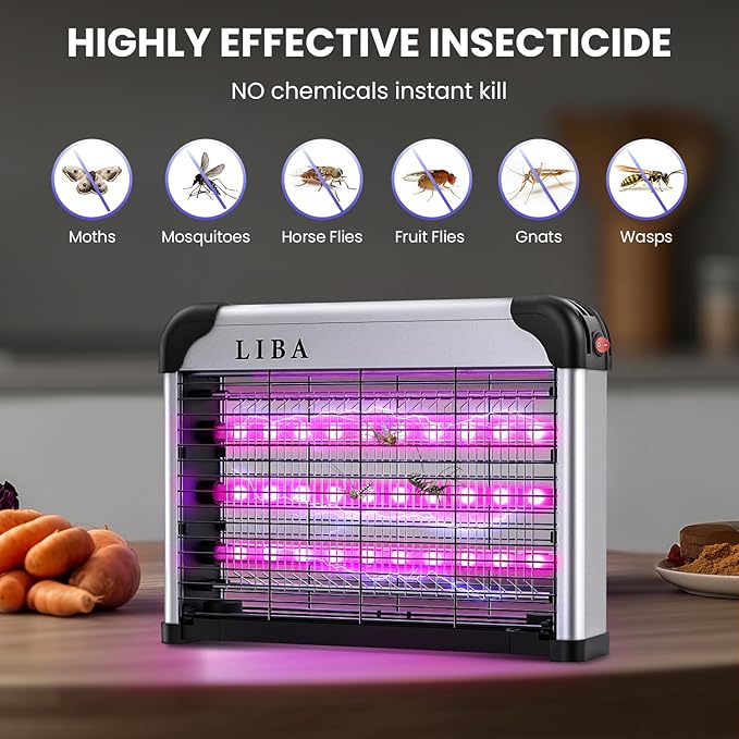 LiBa LED Indoor Bug Zapper, Electric Mosquito Killer Fly Zapper with Dual UV Wavelength Attraction, High Voltage Fly Trap Mosquito Trap Over 10-Year Lifespan LED Bulbs Light, Safe for Kids/Pets