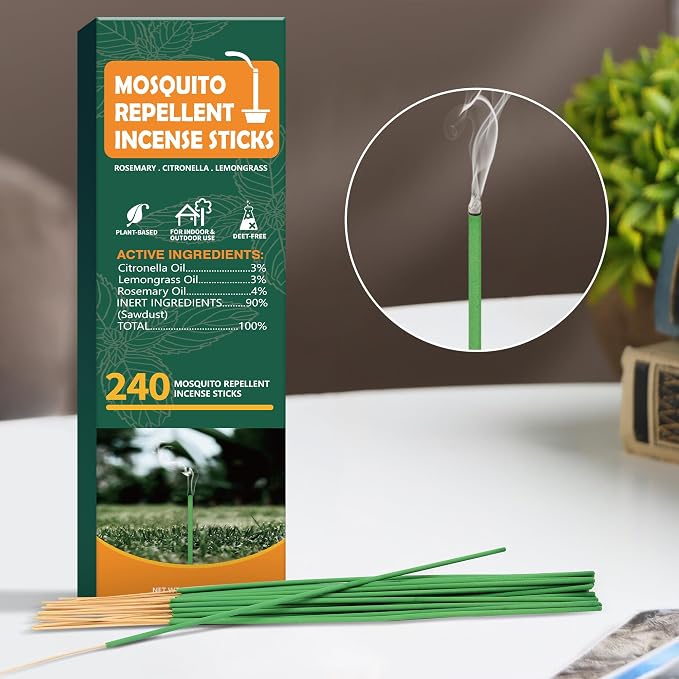 240 pcs Mosquito Repellent Outdoor Patio Sticks, Citronella Repellent Incense Sticks, Natural Essential Oil Incense, Repel Mosquito for Indoor, Patio, Camping, Fishing