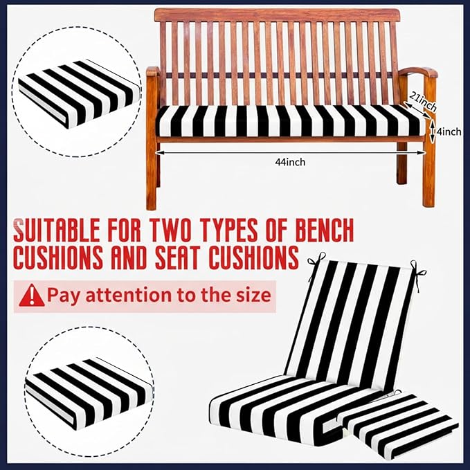 Tudomro 4 Pcs Outdoor High Back Chair Cushion Covers (Not Includes Cushion) Waterproof Patio Replacement Rocking Chair Slipcover Seat Pad Cover with Tie for Furniture (Black and White,44'' X 21'')
