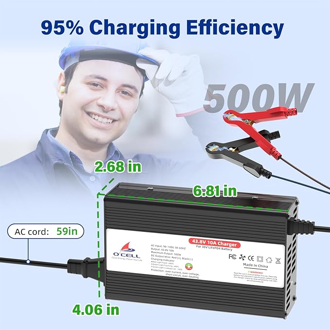43.8V 10A, AC-DC Battery Charger, Dedicated Best Solution for 36V Lithium Iron Phosphate, LiFePO4 Battery Recharging, Support Charging Solar Off-Grid, Golf Cart