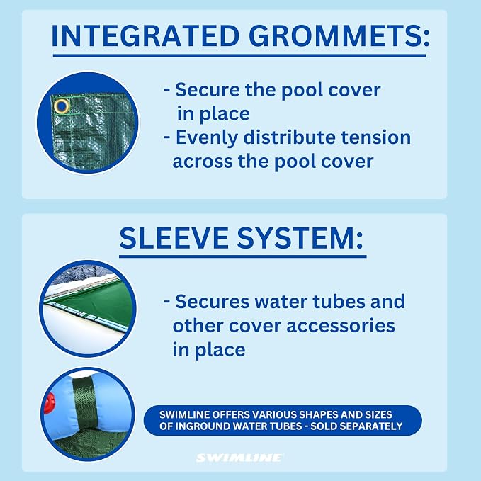 SWIMLINE HYDROTOOLS Supreme Guard Heavy Duty Winter Pool Cover for Inground Swimming Pools | for 25 X 45 FT Rectangle Pools | 30 X 50 FT Cover Size | Green/Black | Water Tube Sleeves | CO123050R