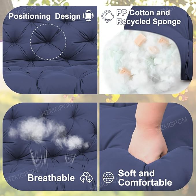 Premium 5"Thick Waterproof Outdoor Swing Cushions Sturdy Durable 2-3 Seat Replacement Porch Swing Cushions with Backrest&Ties Bench Cushion for Outdoor Furniture Backyard Patio(Navy Blue48x40)