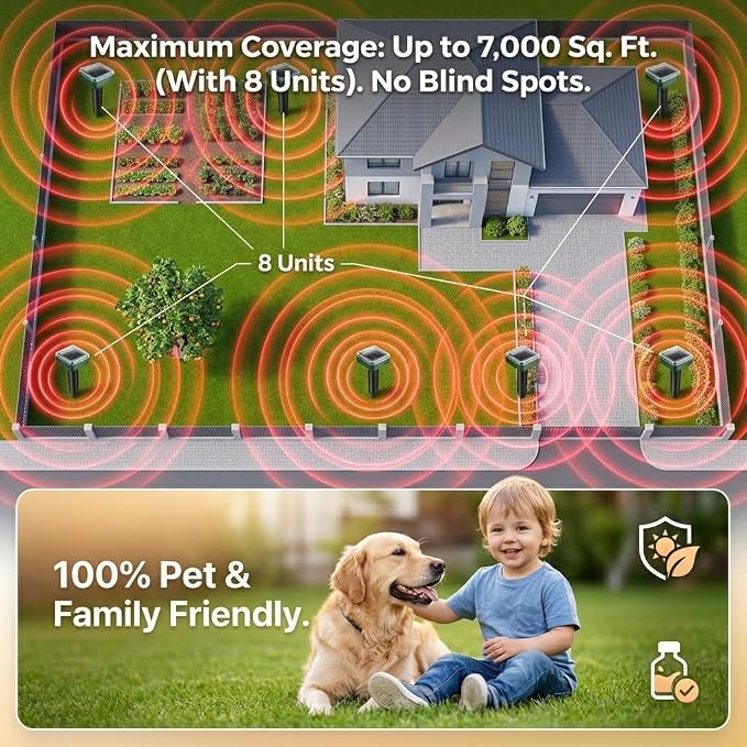 2026 8Pack Mole Repellent Solar Powered Sonic Gopher Repellent Stakes for Lawns,IP65 Waterproof Ultrasonic Mole Repellent for Lawns,Sonic Chipmunk Snake Armadillo Vole Deterrent for Lawns
