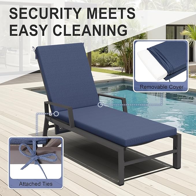 Crestlive Outdoor Chaise Lounge Cushions, Fade Resistant Water Resistant Lounge Chair Cushion, 72''L x 21''W, Set of 2, Sky Blue