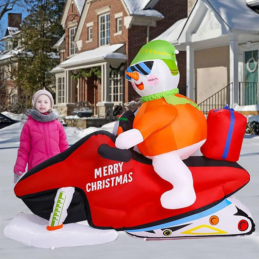 8FT Christmas car Inflatable Old Man, Santa Claus Snowman Penguin Driving Racing car, Built-in LED Lights and Blower, Inflatable Outdoor Decoration Lawn Patio Christmas Outdoor Decoration