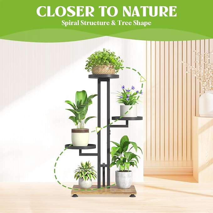 iDavosic.ly Plant Stand for Indoor Outdoor Set of 2, 4 Tier Metal Flower Pot Display Holder Shelf and 3 Layer Tall Corner Orchid Rack for House Patio Balcony Garden Living Room Porch, Black