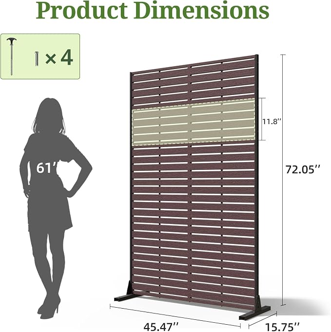 Privacy Screen Outdoor 72" Hx47 W Freestanding Privacy Panel with Stand, HDPE Decorative Privacy Fence with Sandblasting Louver Pattern, Patio Divider Screen, Privacy Screens for Outside