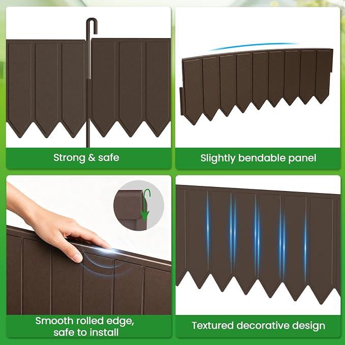 15 Panels Metal Landscape Edging, 6.2in (H) x 20 ft (L)–No Dig Garden Edging with 16 Stakes, Modular Adjustable 0-270°for Tree Rings & Yard Pathways, Matte Finish, Anti-Rust Metal Garden Border (Rust)