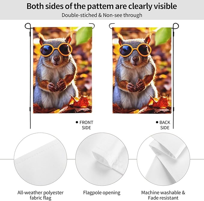 Delerain Cute Little Squirrel Garden Flag, 12.5 x 18 Inch Double Sided Design Weather Resistant Indoor & Outdoor Decoration Small Banner for Home Yard Lawn Patio Office