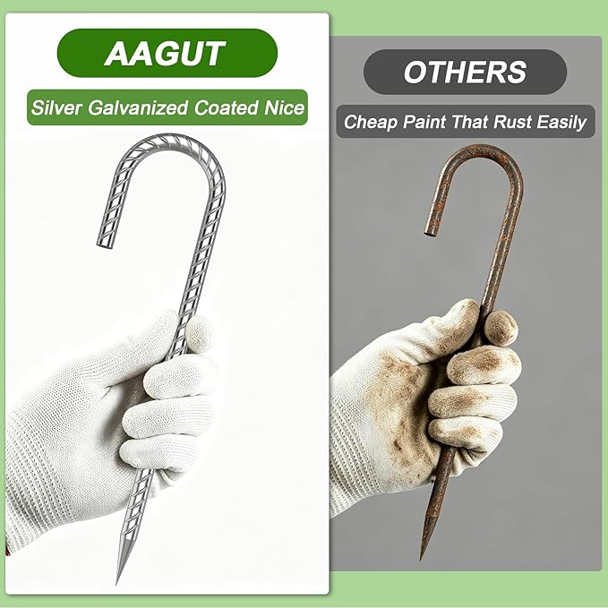 AAGUT Rebar Stakes 12 Inch J Hook Heavy Duty 55 Pack, 5/16 Inch Galvanized Metal Steel Ground Anchors Chain Link Fence Stakes for Camping Tent, Inflatables, Yard Decorations, Canopies & Swing Sets